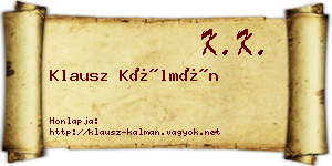 Klausz Kálmán névjegykártya